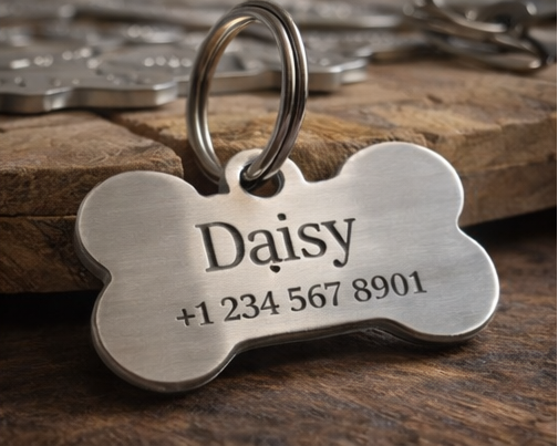 Custom Engraved Dog ID Tag – Bone Shape